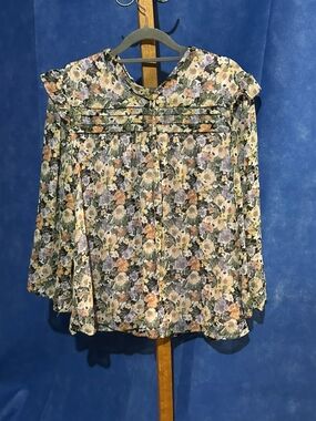 Floral Puff-Sleeve Blouse in Pastel Multi-Color